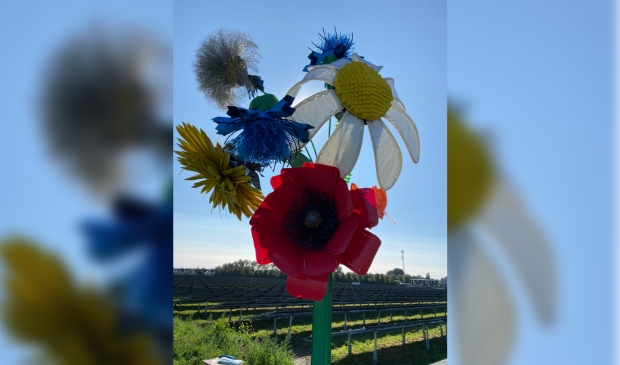 <p>Kunstenaars José Conijn en Elise Elzenga hebben een kunstwerk gemaakt van afvalmaterialen van een zonnepanelenpark.</p>
