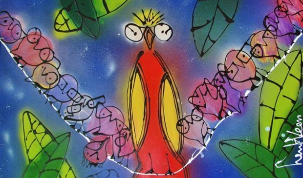 <p>Een van de vrolijke 'Brillie' schilderijen.</p>