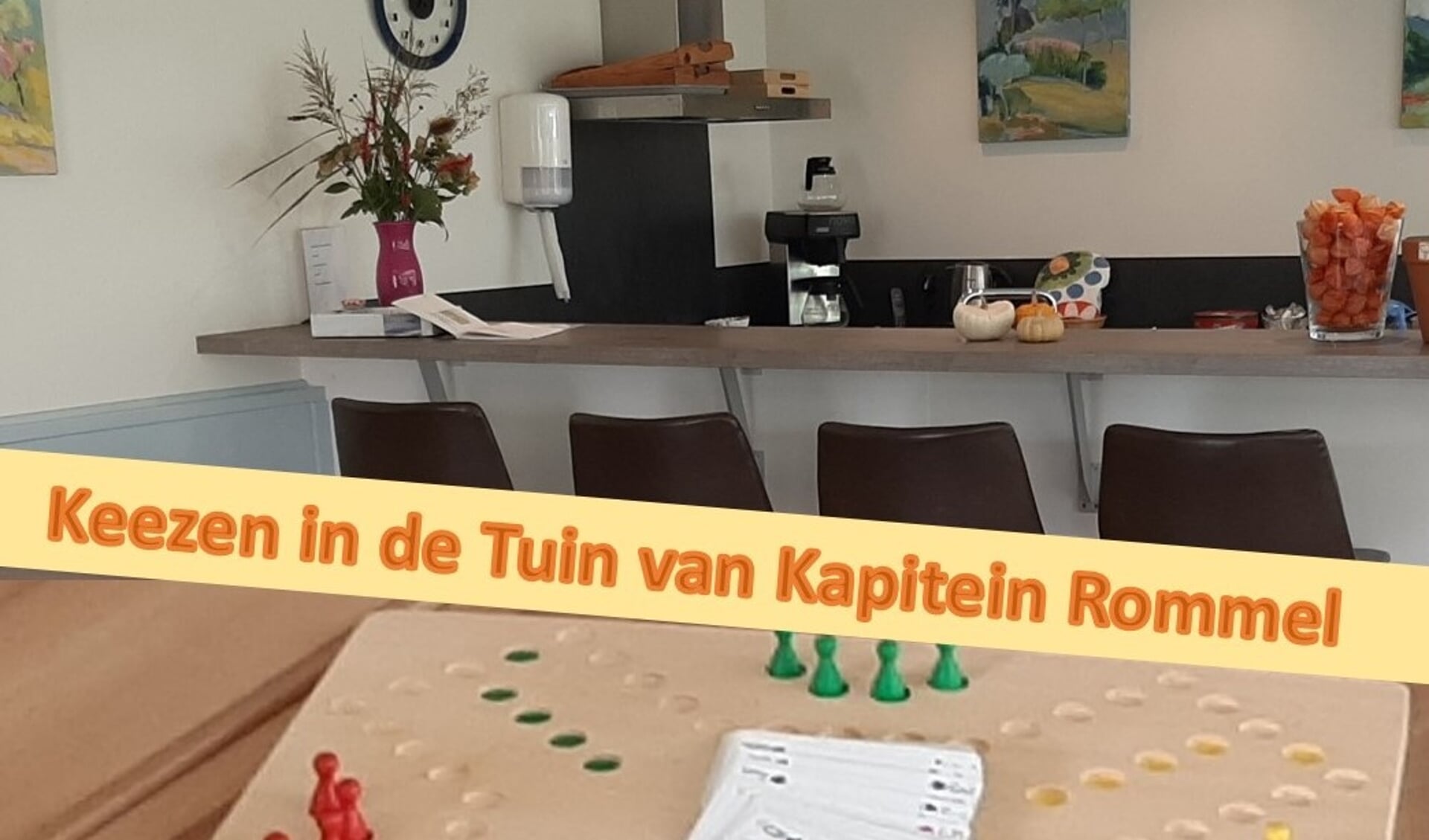 Het bordspel staat klaar in de Tuin van Kapitein Rommel.