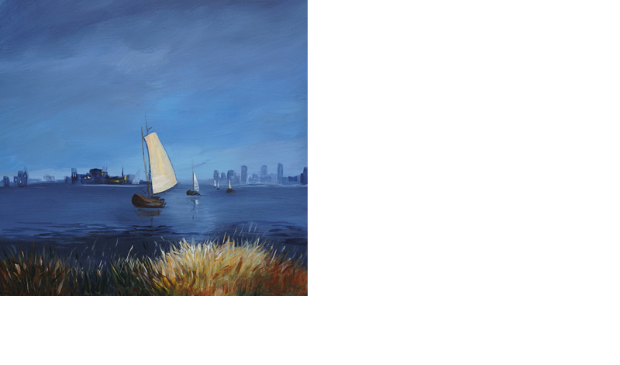 <p>Avondlicht in het najaar, acryl.</p>