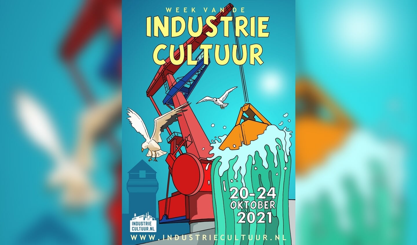  Illustrator Eric Coolen maakte deze poster voor de Week van de Industriecultuur met een heldere knipoog naar de 'klare lijn' van Kuifje tekenaar Hergé. 