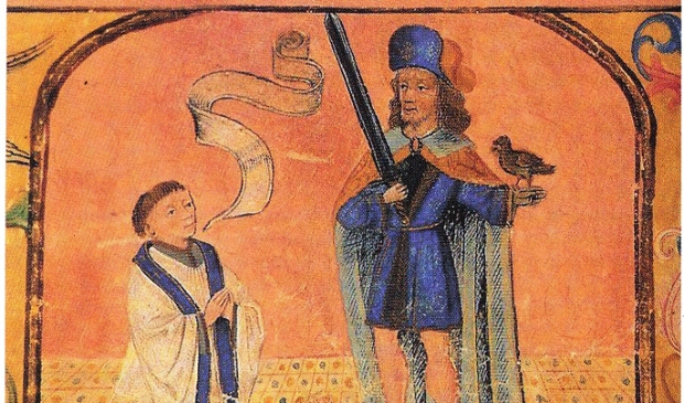 Sint Bavo met een anonieme priester.