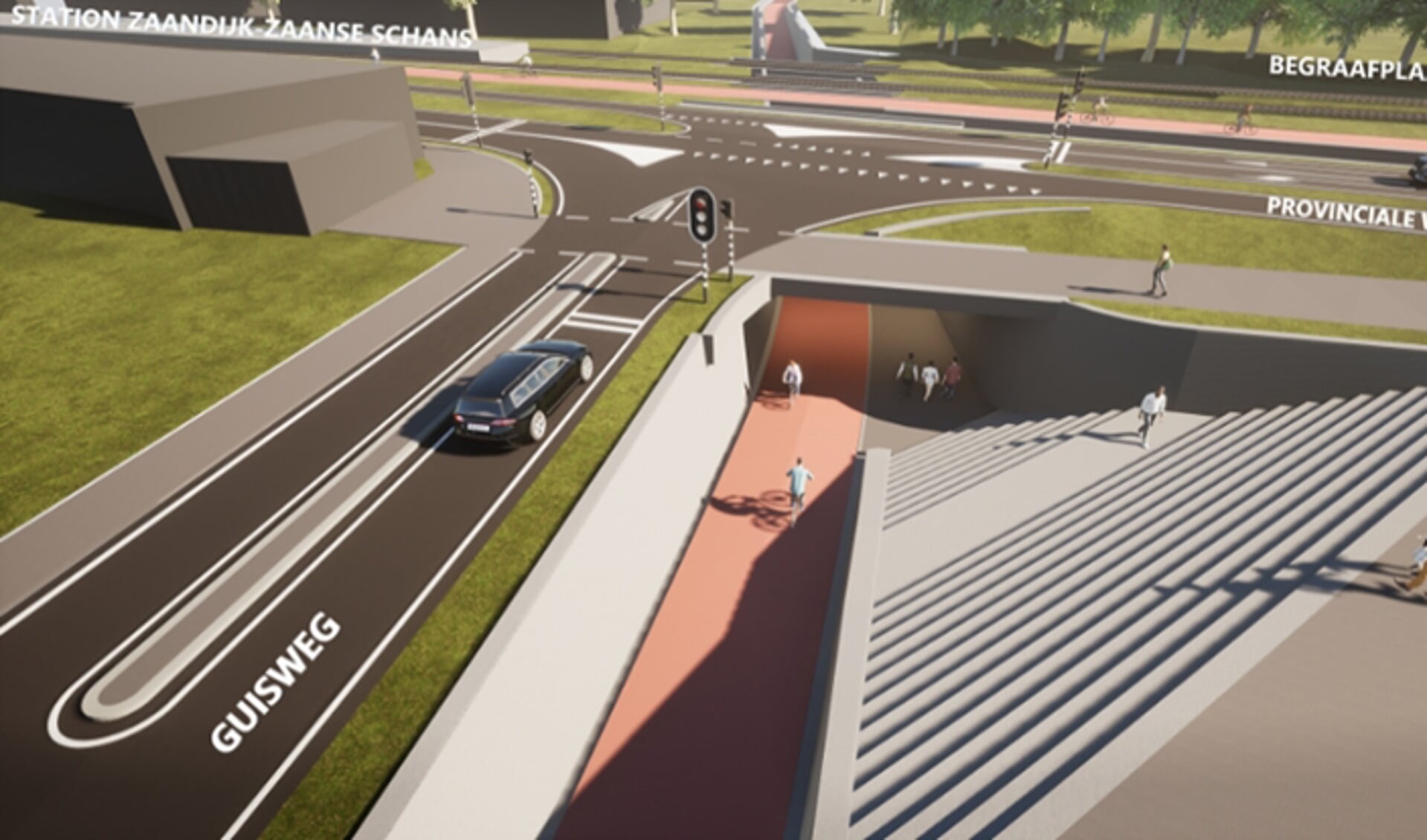 Een voorbeeld van de fiets- en voetgangerstunnel bij spoorwegovergang Guisweg.