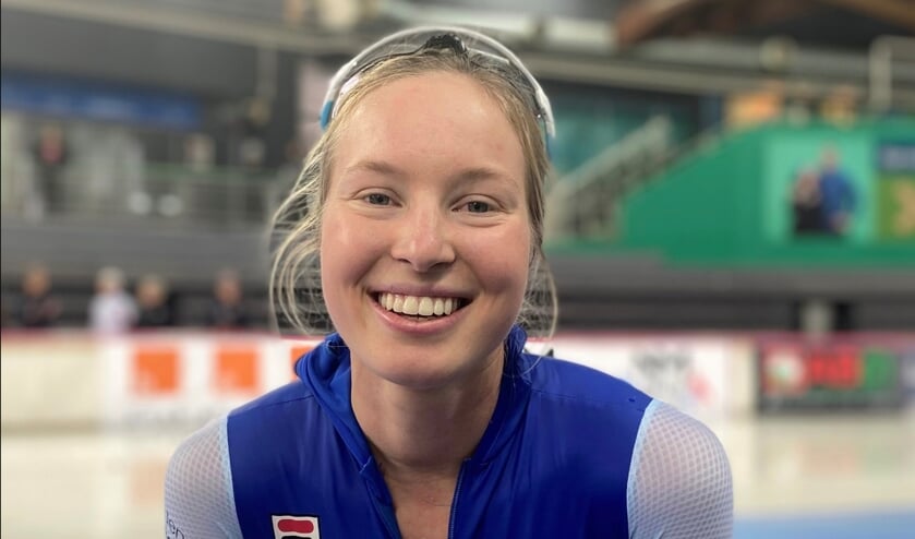 Ragne Wiklund, de stralende Noorse wereldkampioene. ,,Ik dacht dat podium binnen bereik zou zijn, maar goud winnen, nee, dat had ik nooit gedacht.’’ (Foto Facebook Norges Skøyteforbund)