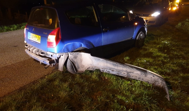 <p>Schade na een aanrijding bij de wegversmalling.</p>
