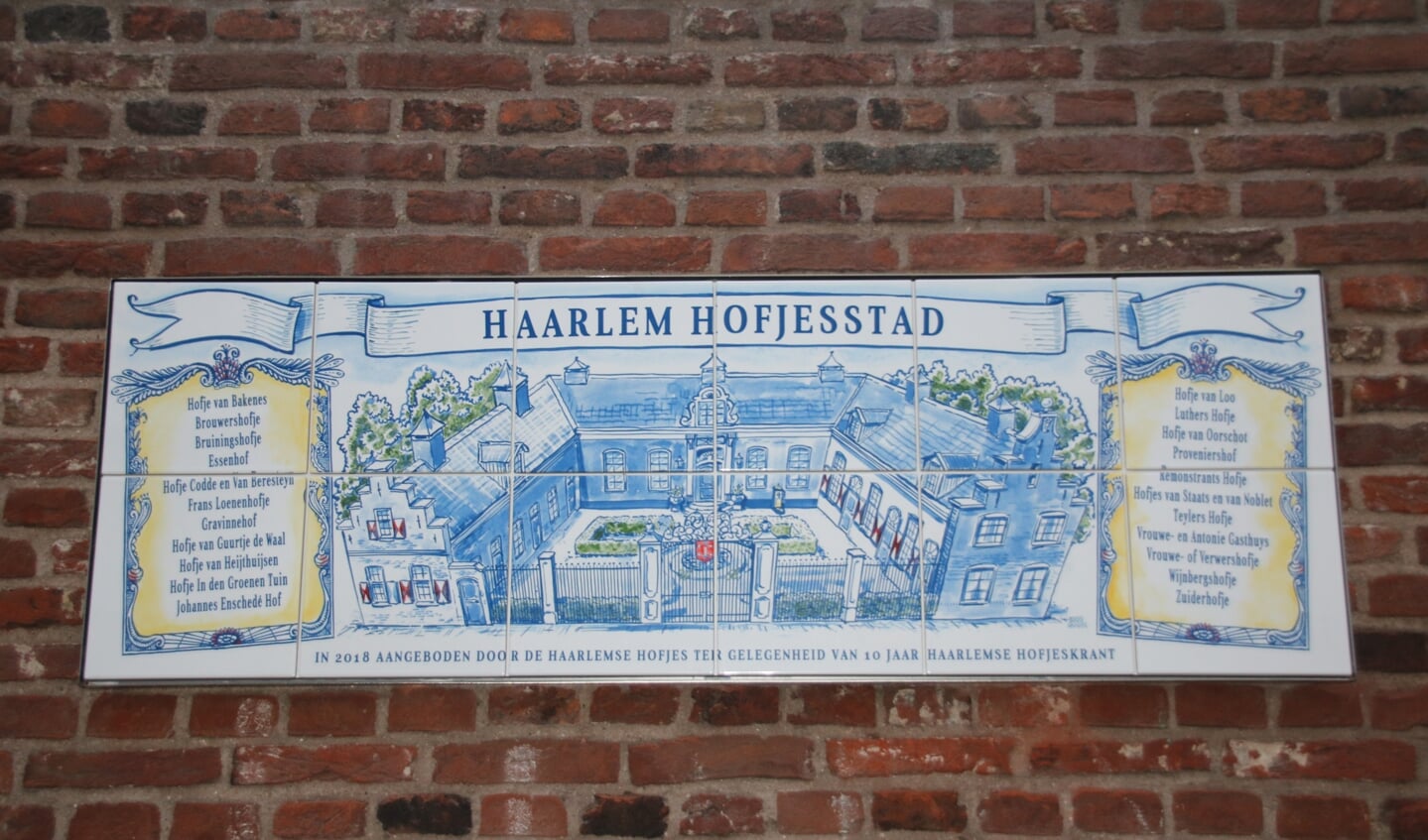 Tegeltableau met de namen van alle Haarlemse Hofjes in de Witte Herenstraat.