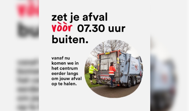 <p>Afval voor 07.30 uur buiten zetten. </p>