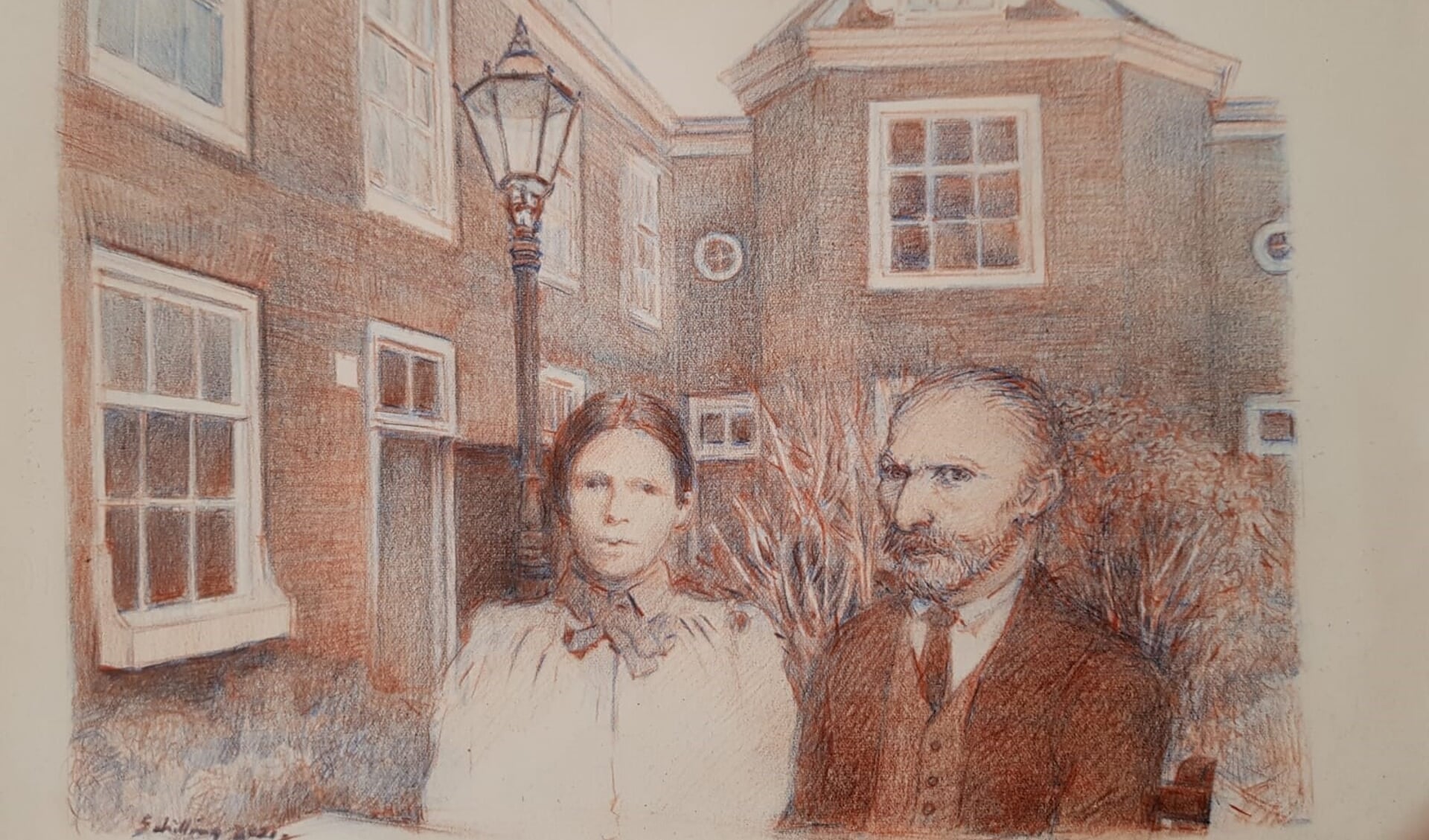 Vincent van Gogh met zijn zus en het Remonstrantse Hofje.
