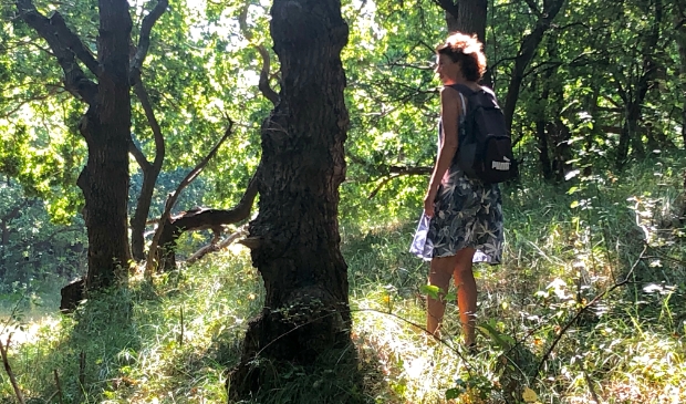 <p>Deelnemer tijdens de Stille Natuurbelevingstocht.</p>