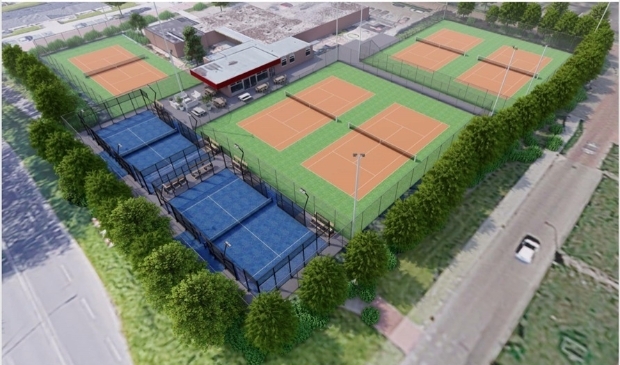 <p>Een impressie van hoe de padelbanen er komen uit te zien op de tennisclub.</p>
