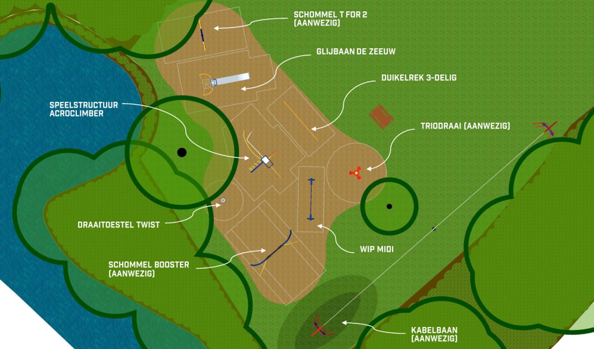 De plattegrond van de speeltuin Burg. van Oorschotplantsoen Ilpendam.
