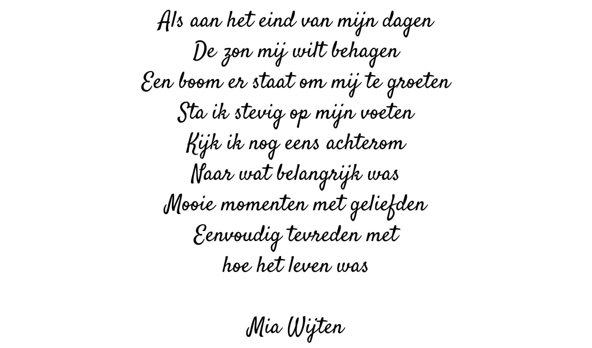 Gedicht van Mia Wijten.