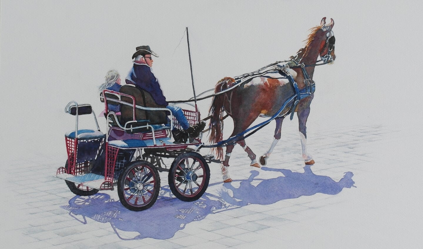 Gertruud schilderde een paardenwagen met man en kind. Dit schilderij is opgestuurd naar een expositie in Rusland.