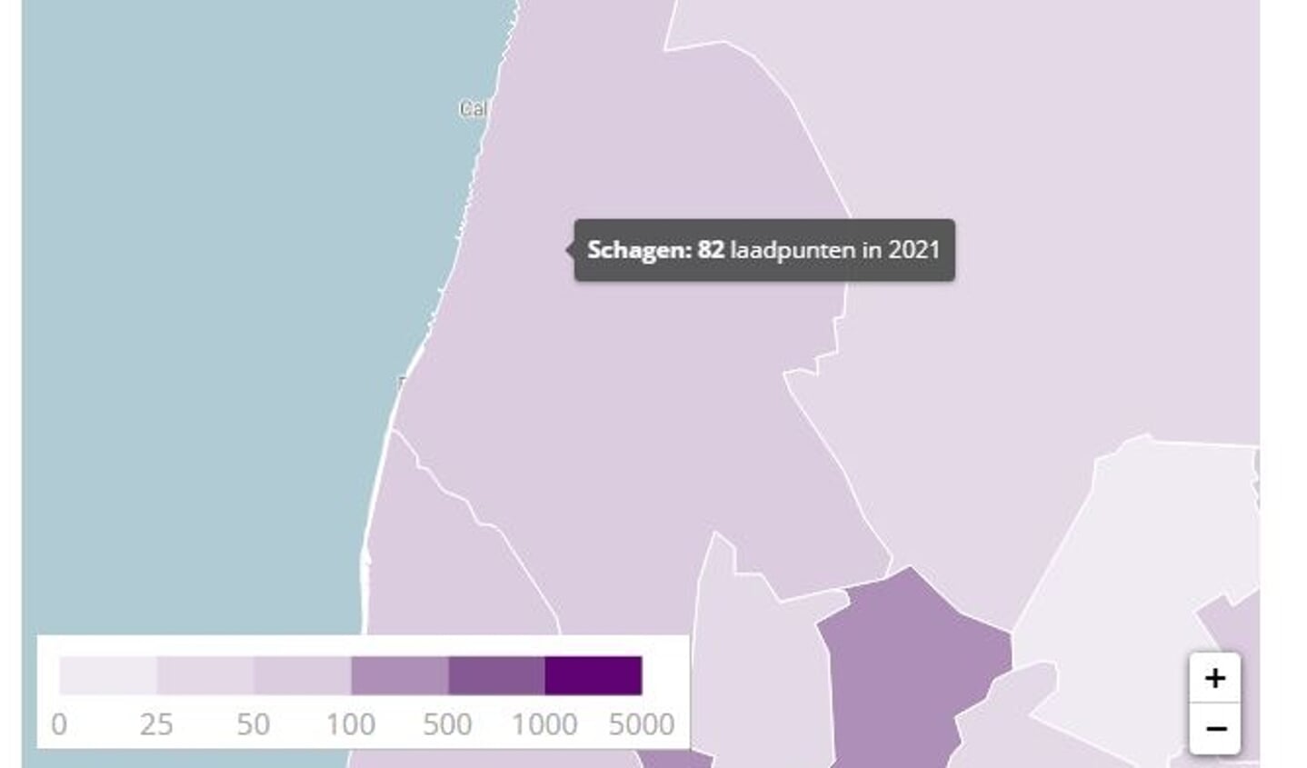 In de gemeente Schagen zijn dit jaar 82 laadpalen waar de auto aan opgeladen kan worden.