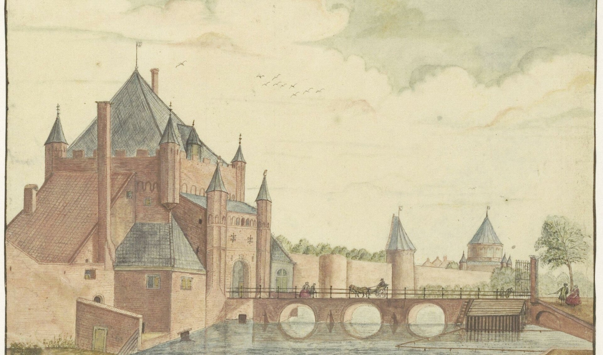 Grote Houtpoort, aquarel Gerrit Roemer (1742).