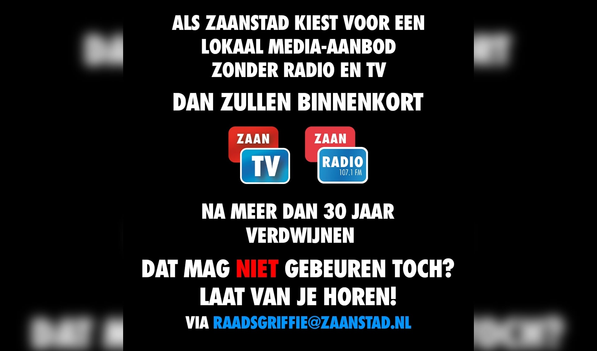 RTV Zaanstreek doet een oproep aan Zaankanters om hun te steunen. 