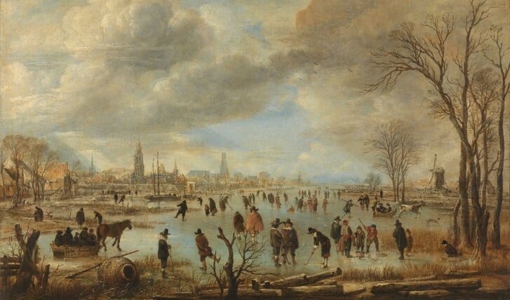 Het Hollandse tafereel op het schilderij geeft een inkijkje in de winters van weleer en toont ijsvermaak uit de 17e eeuw. 