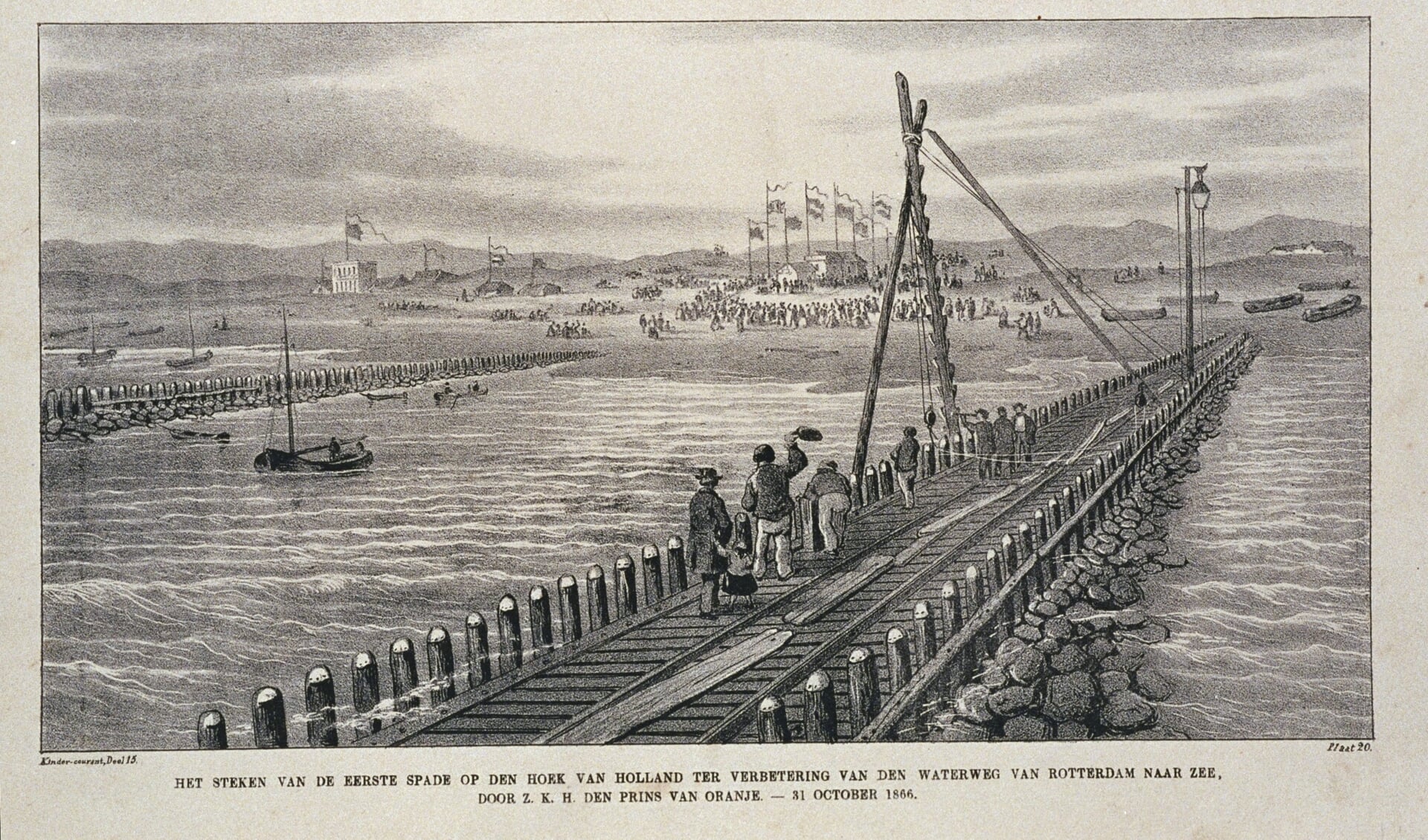 Gravure over het steken van de eerste spade door de Prins van Oranje op 31 oktober 1866.