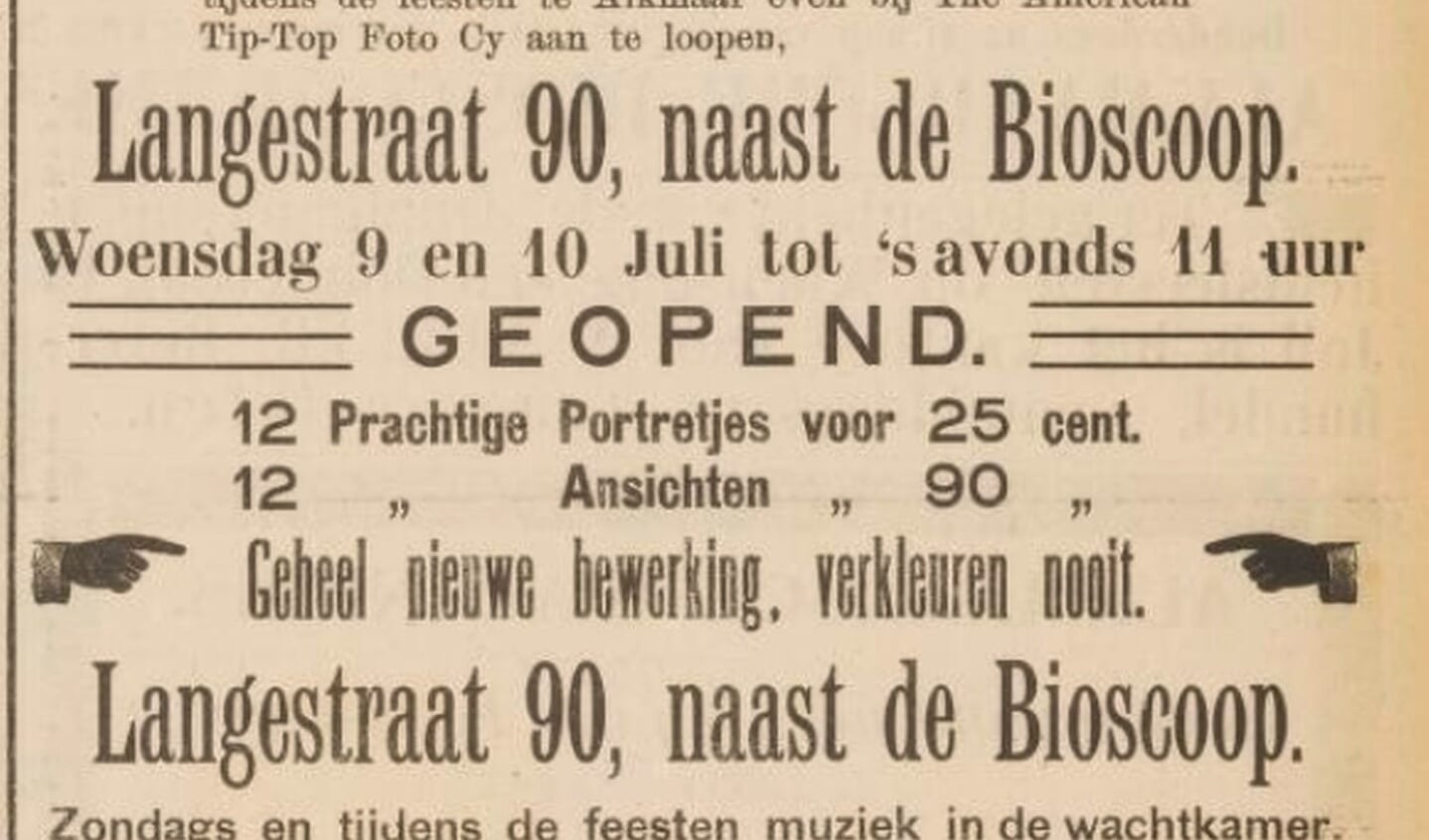 Advertentie voor fotostudio in Alkmaar in 1913.