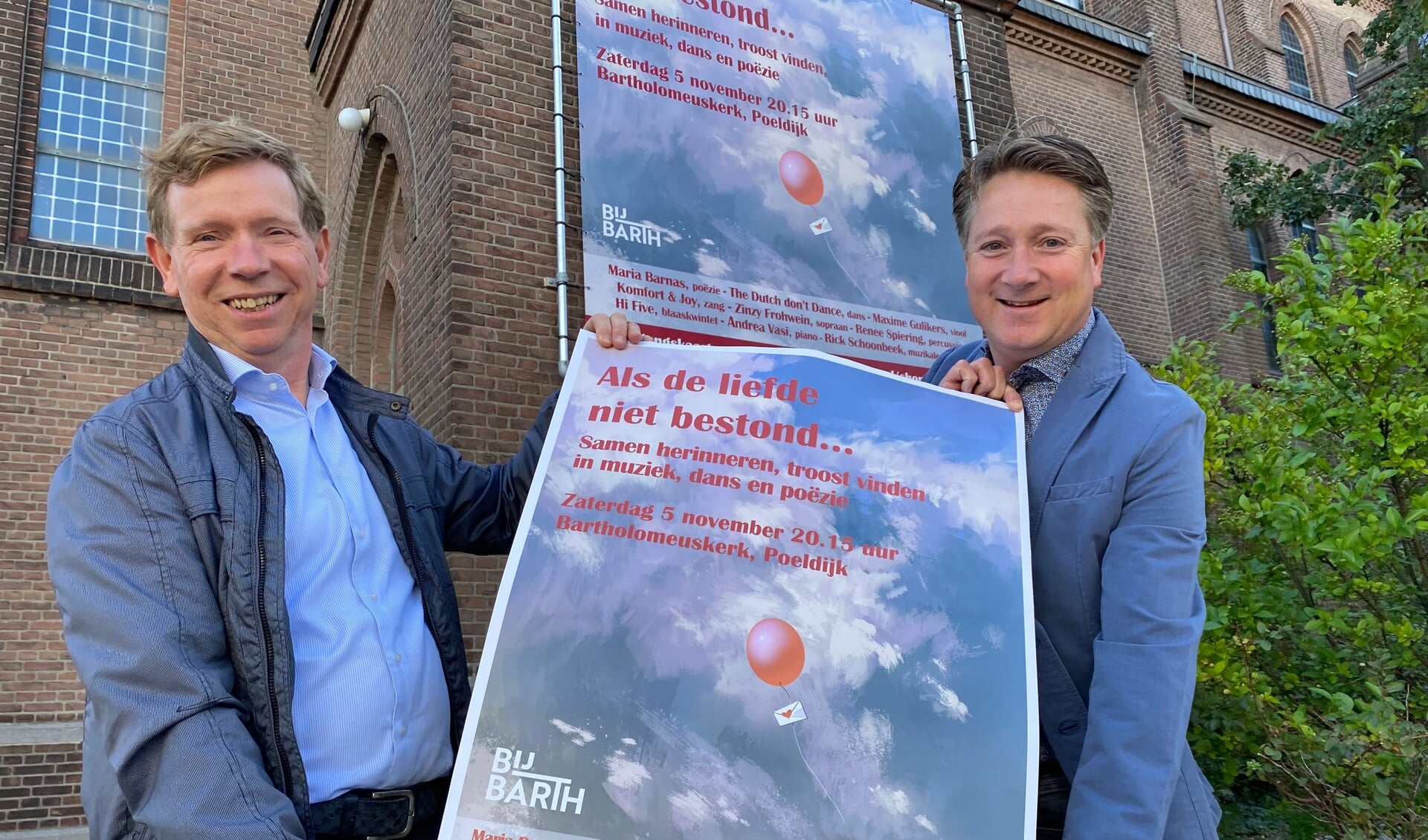 Martien van Dijk (l.) en Wijnand Folkeringa van Stichting BijBarth kijken uit naar het evenement ‘Als de liefde niet bestond...’ in Poeldijk.