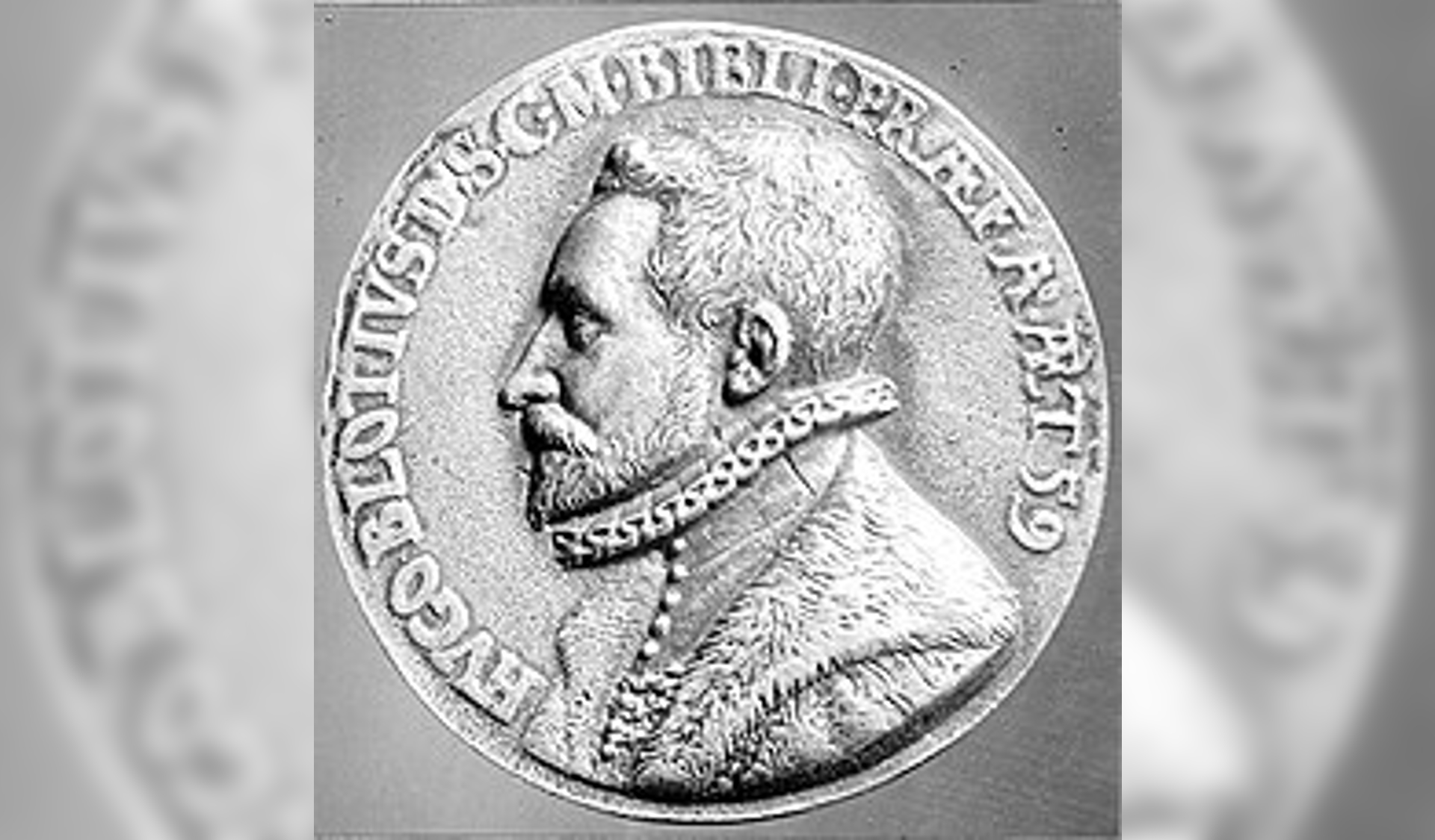 Een munt met de afbeelding van Hugo Blotius.