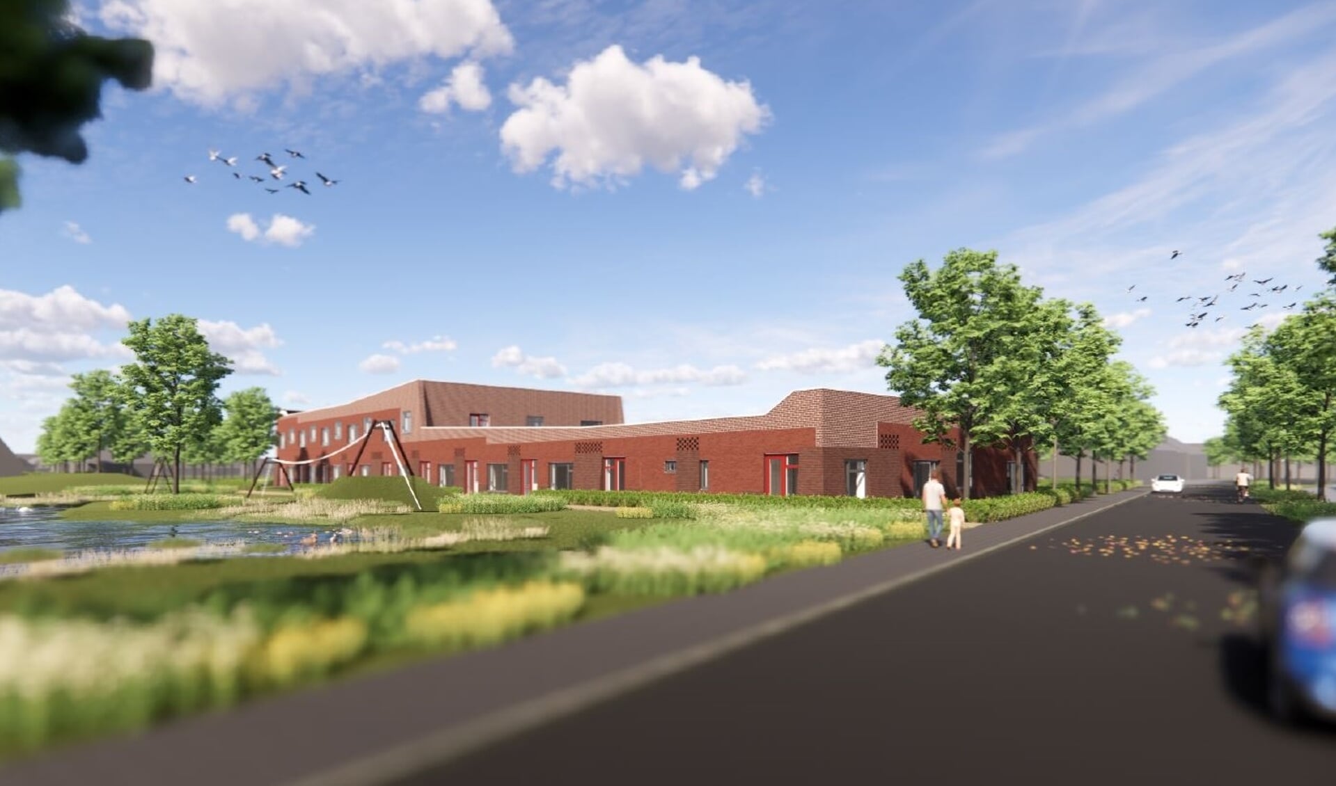Een impressie van de nieuw te bouwen kindcentrum in Hoogwoud.