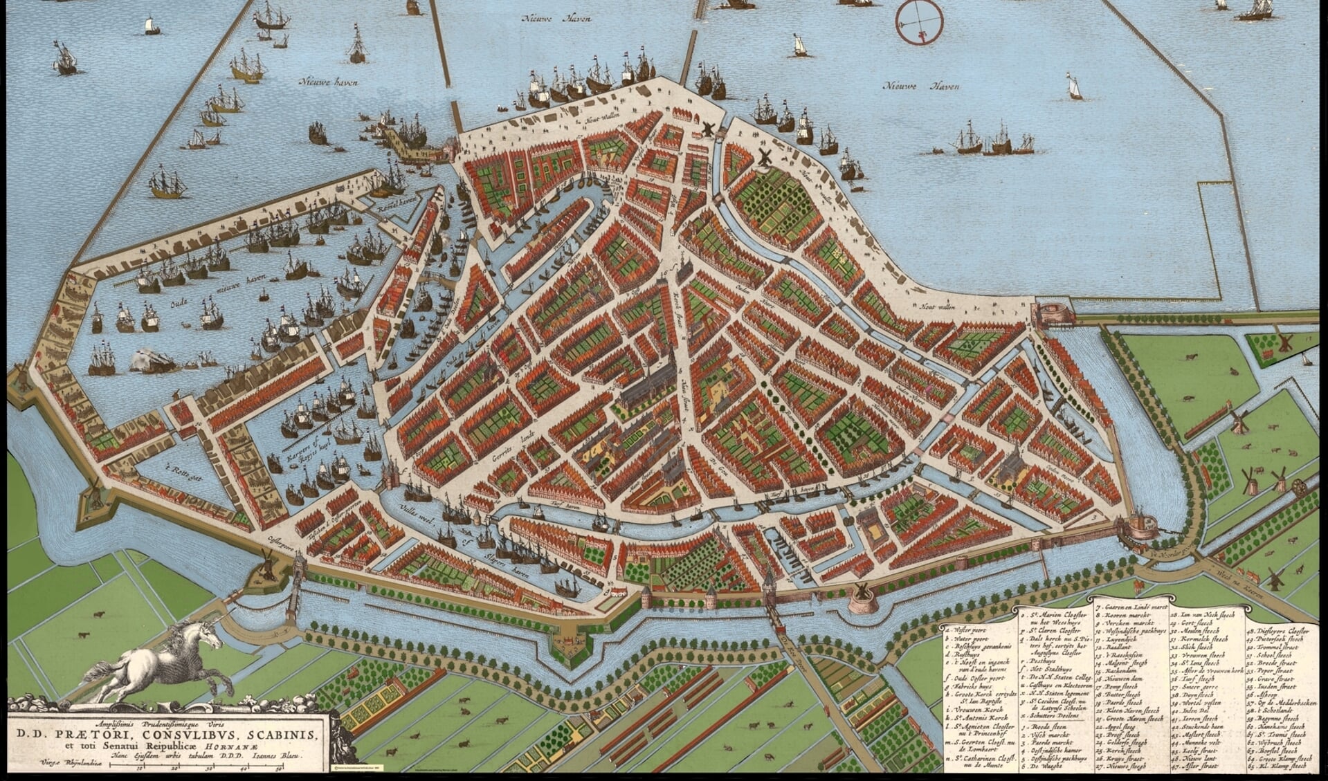 Stadskaart van Hoorn op haar hoogtepunt in de 17de eeuw.