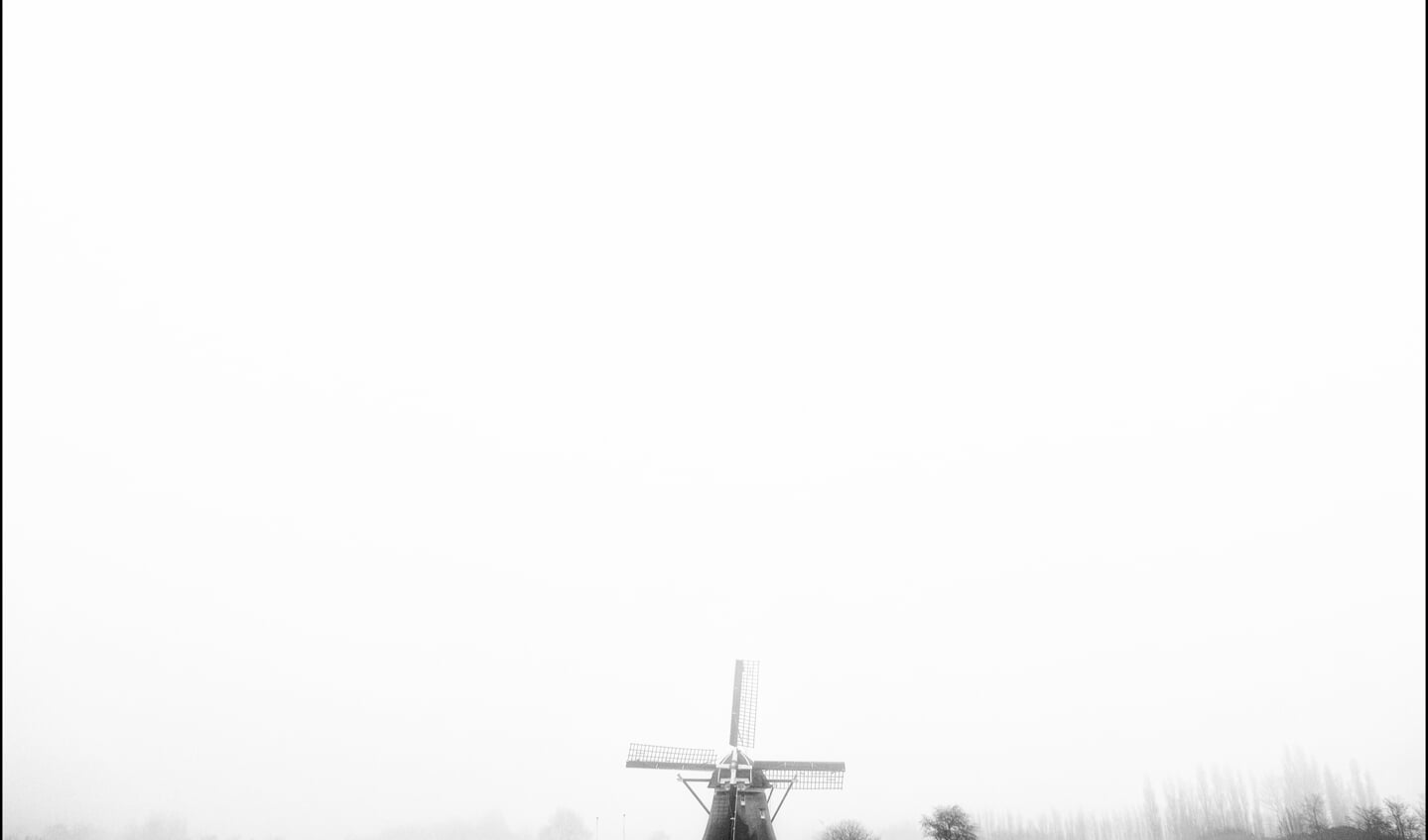 De molen in Hoekpolder in de mist.
