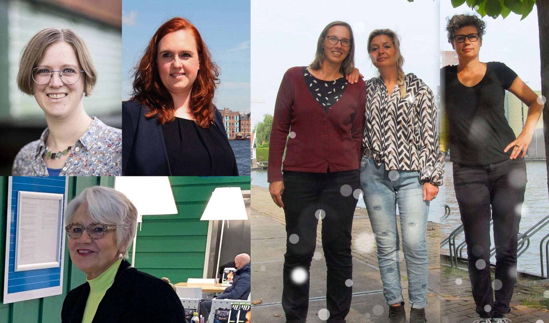 Het aandeel vrouwen in de politiek van Zaanstad bedraagt 25,6 procent. Waaronder bij de CU (linksboven en onder), VVD (midden) en Partij voor de Dieren (drietal rechts).  