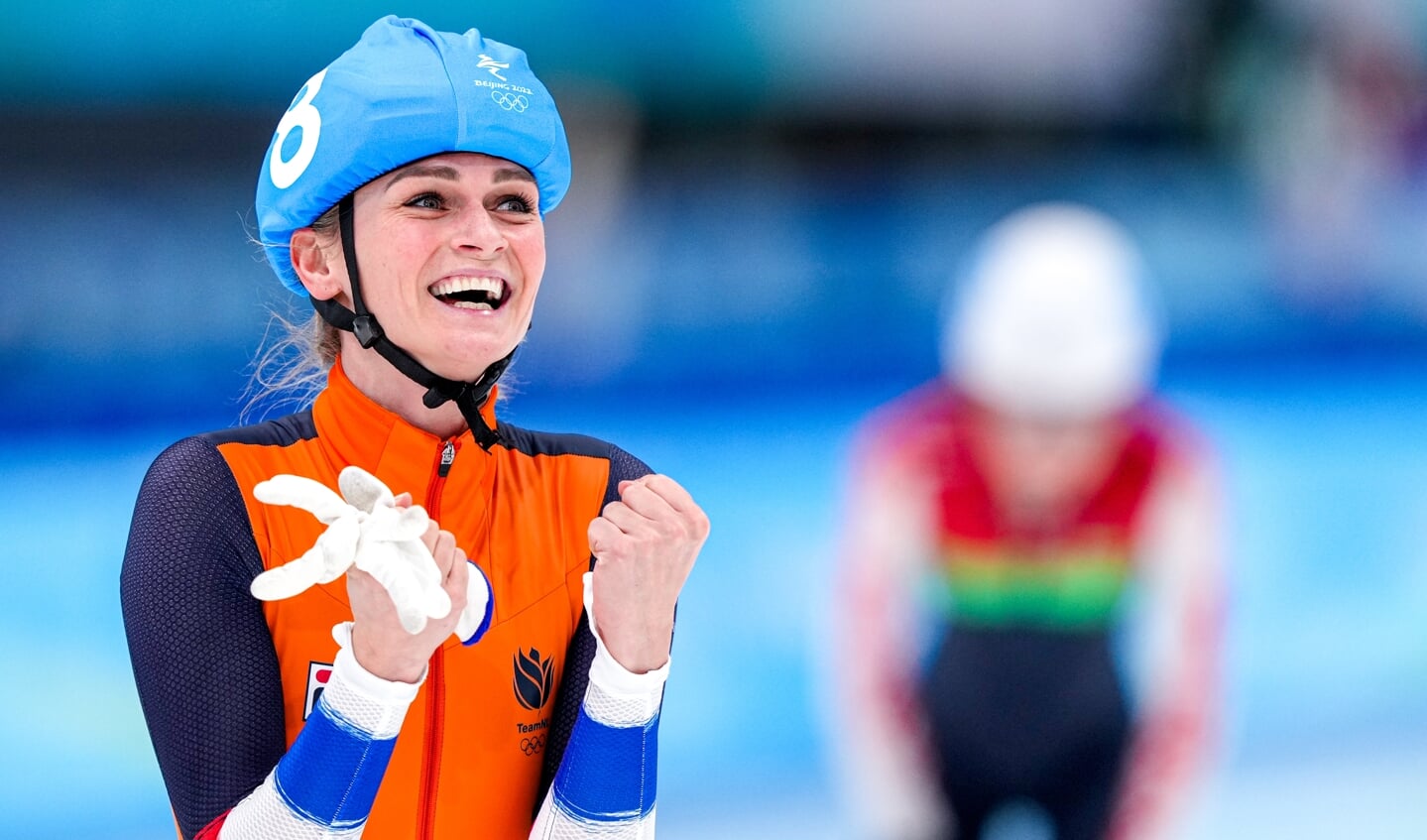 BEIJING, CHINA - FEBRUARY 19: Irene Schouten of the Netherlands celebrating first place competing on the Women's Mass Start Final during the Beijing 2022 Olympic Games at the National Speed Skating Oval on February 19, 2022 in Beijing, China (Photo by Douwe Bijlsma/Orange Pictures) NOCNSF