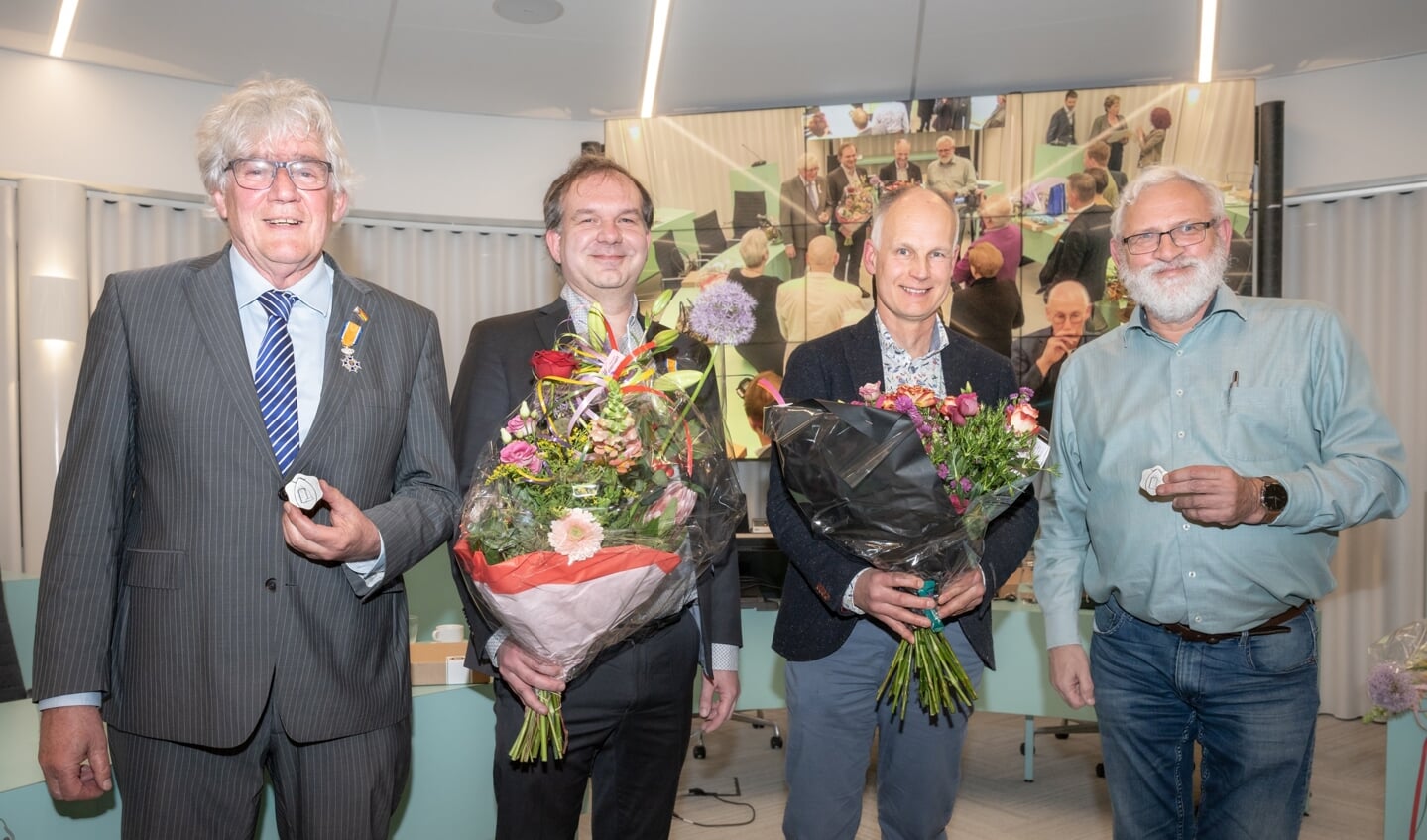 Friso Teerink, Sander Lensink, Gert Jan Slijkerman en  Hans Kröger nemen afscheid van de gemeenteraad.