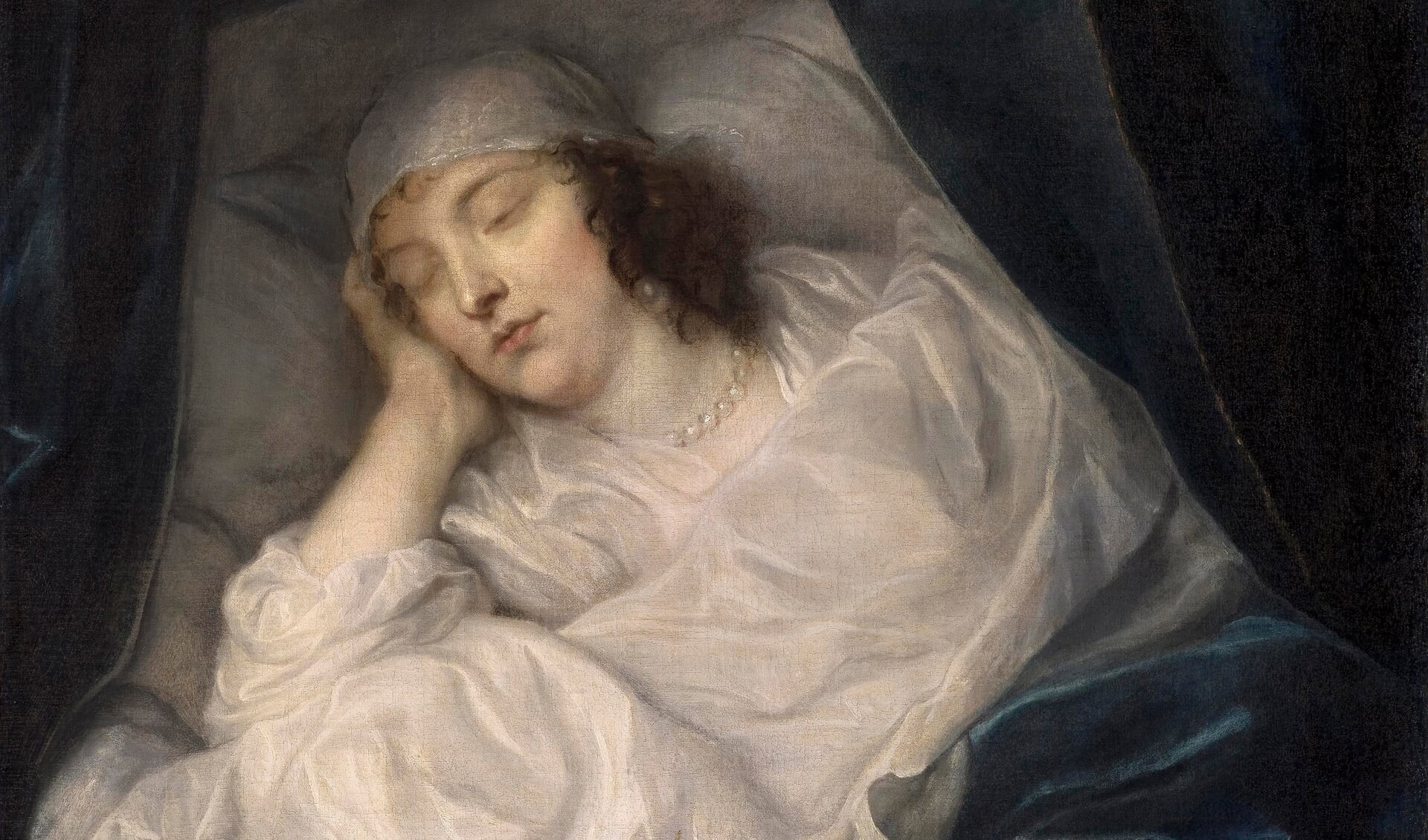 Portret van Venetia Stanley op haar sterfbed.