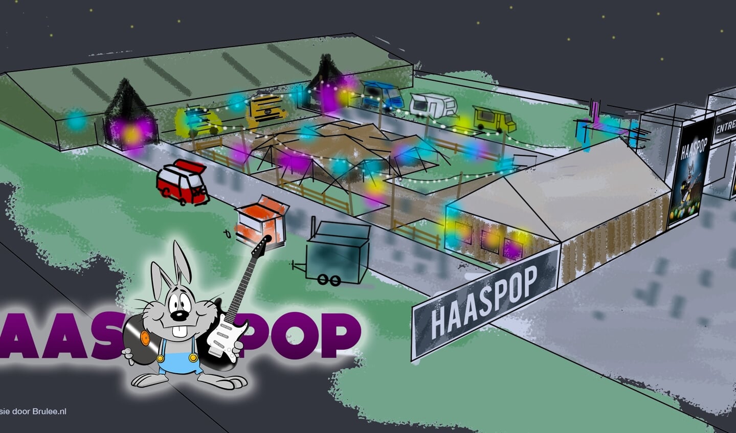 Haaspop wordt gehouden op een festivalterrein, met feesttenten, foodtrucks, bars en skihut