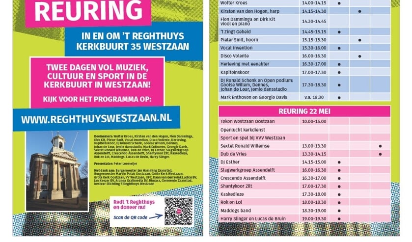 Programma Reuring is te vinden op de website reghthuyswestzaan.nl