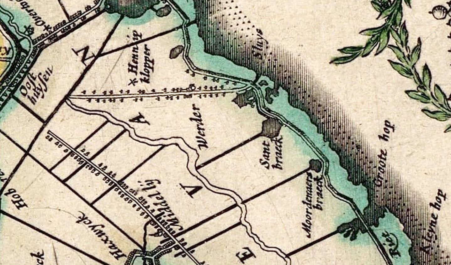 Op dit detail van de kaart van Bleau (ca. 1630) is Warder weergegeven. In het Markermeer staat het woord Sluys.