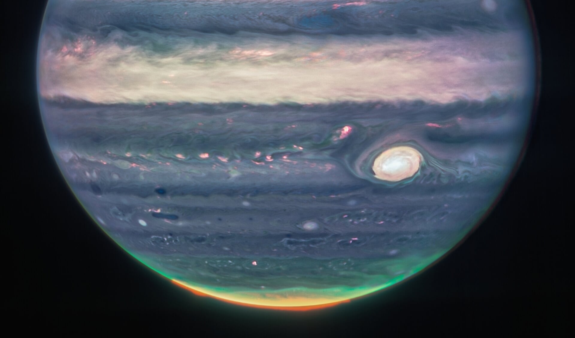 De planeet Jupiter gezien in infrarood licht.