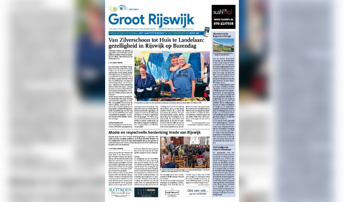 De voorpagina van de Groot Rijswijk van 29 september.