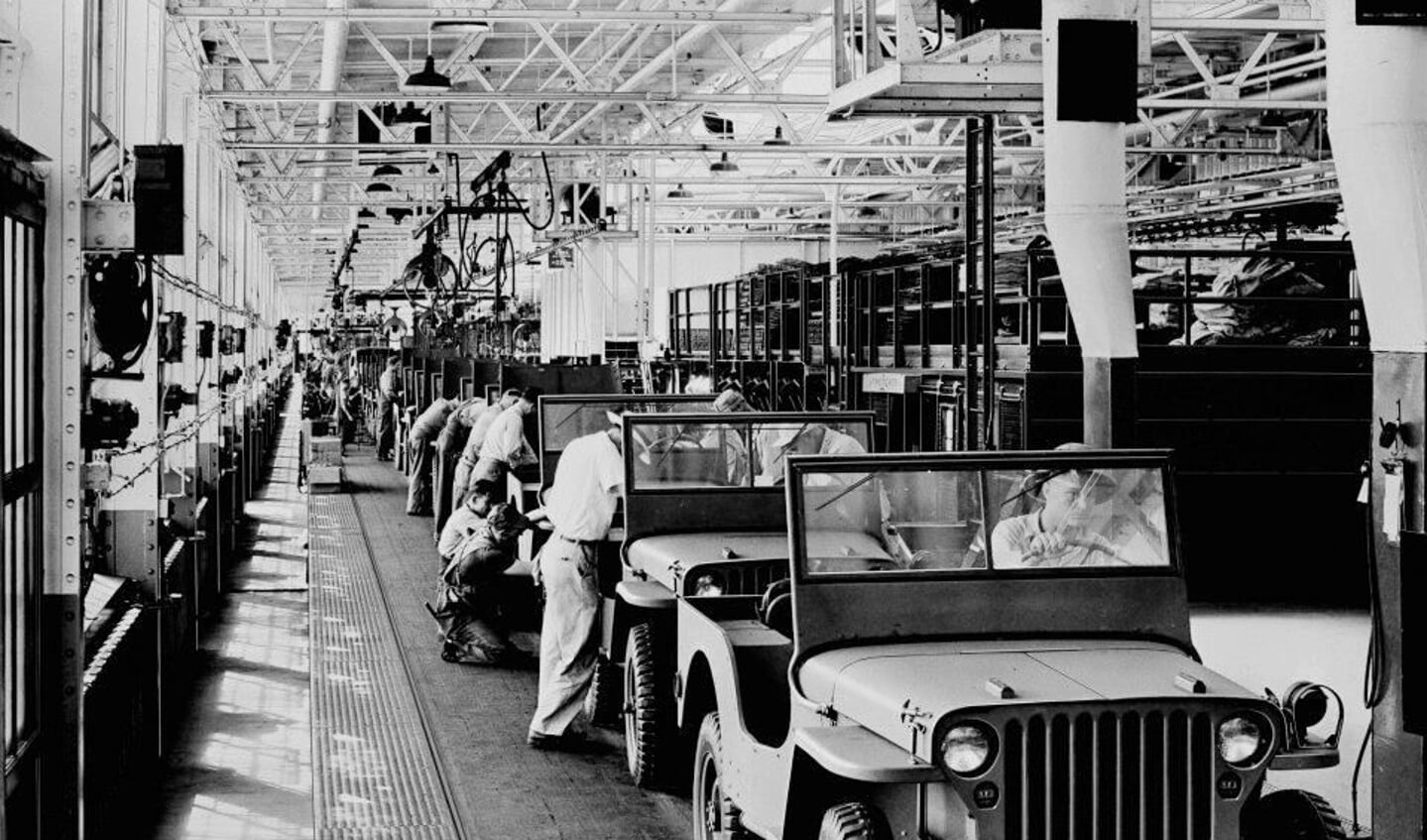 De productie van Ford Willy Jeeps.
