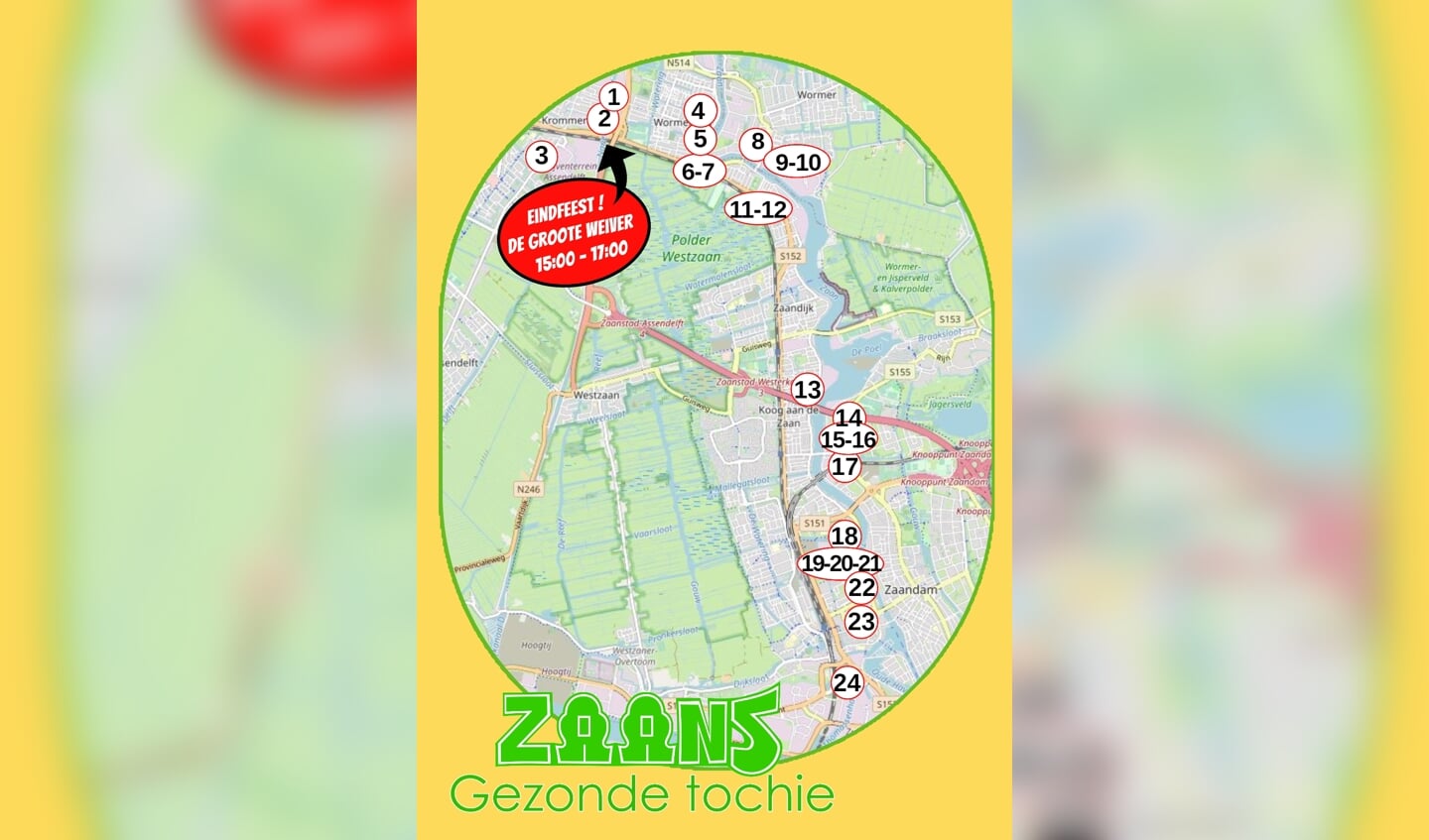 De route van de eerste editie van het Zaans Gezonde Tochie.  