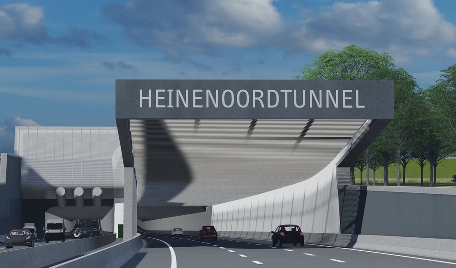 Impressie van de gerenoveerde tunnel met in de tunnelbuis richting Bergen op Zoom het middentunnelkanaal.