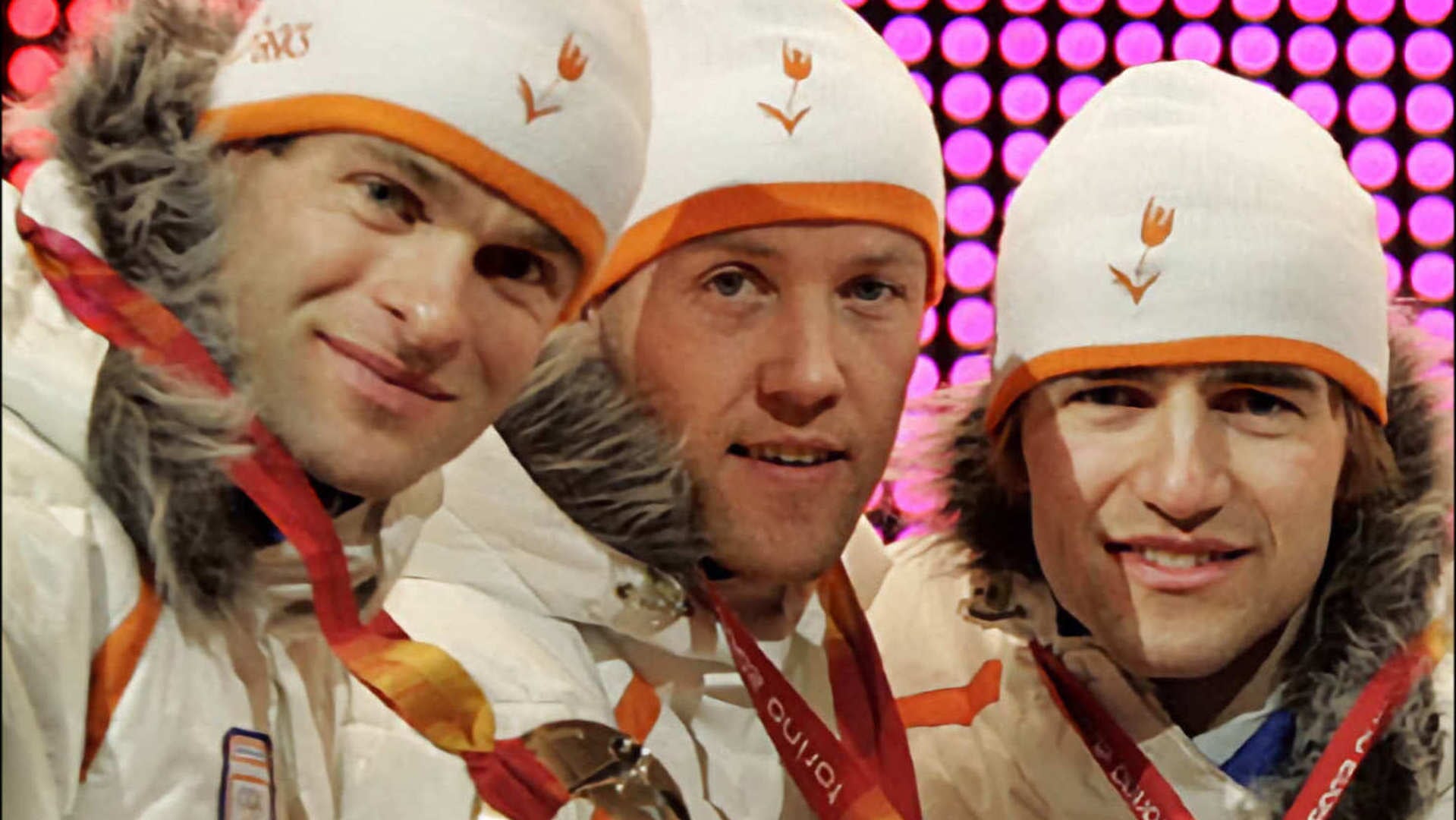 Erben Wennemars, Carl Verheijen en Mark Tuitert bij de WK ploegachtervolging 2005.