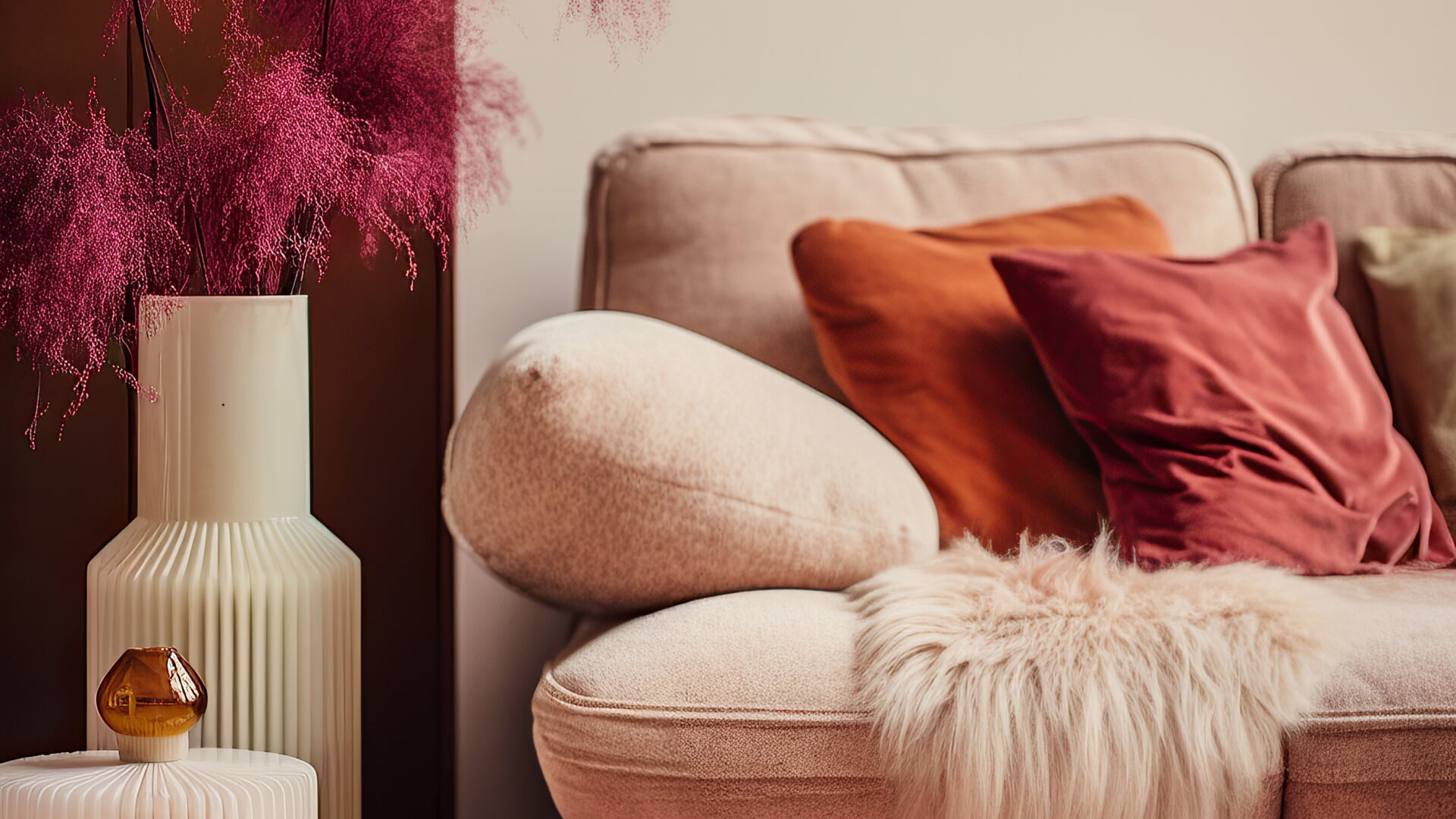 De sfeer is ongedwongen, met comfortabele meubels in zachte pastelkleuren én retro vormen. 