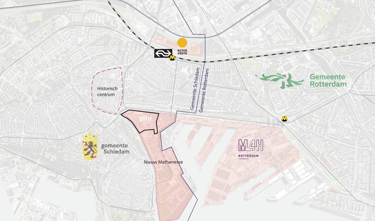 Kaartje te ontwikkelen gebieden in metropool Rotterdam. 