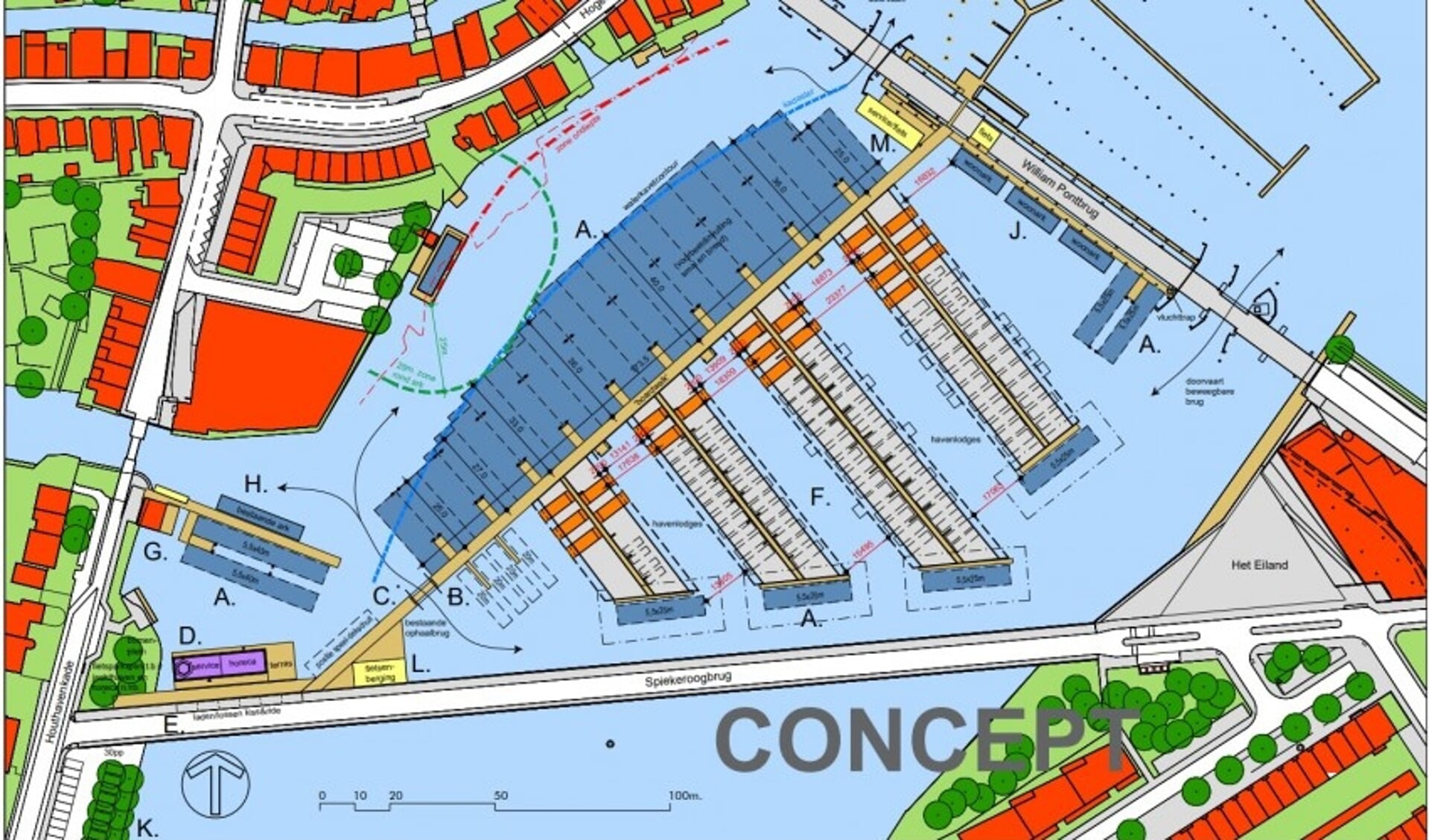 Concept van de plankaart voor de herontwikkeling van Jachthaven Dukra.