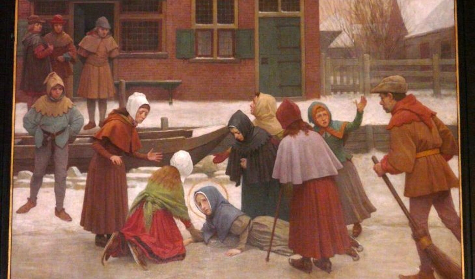 De val van Liduina op het ijs van de Kreupelstraat, 1395
