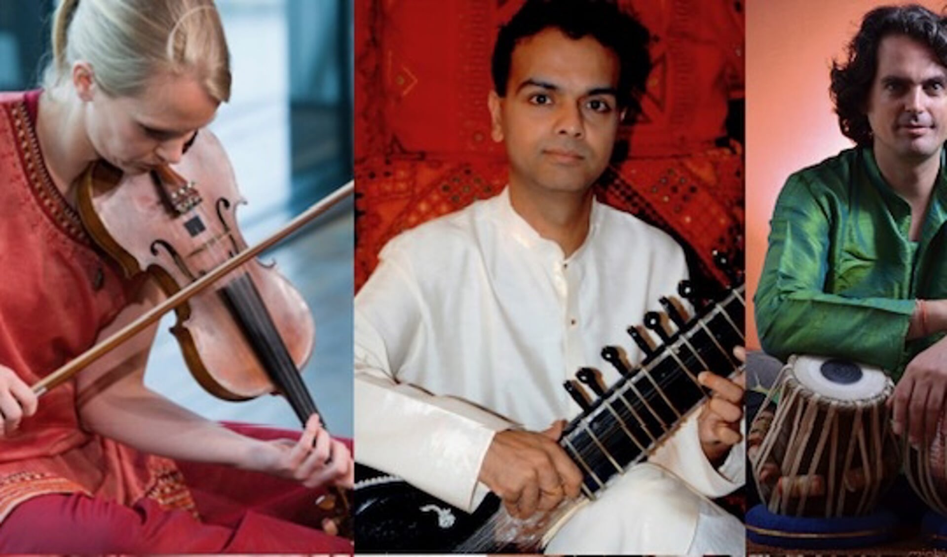 Sidharth Kishna (Sitar), Lenneke van Staalen (Indiase viool) en Heiko Dijker (Tabla) verzorgen een concert met Indiase muziek.