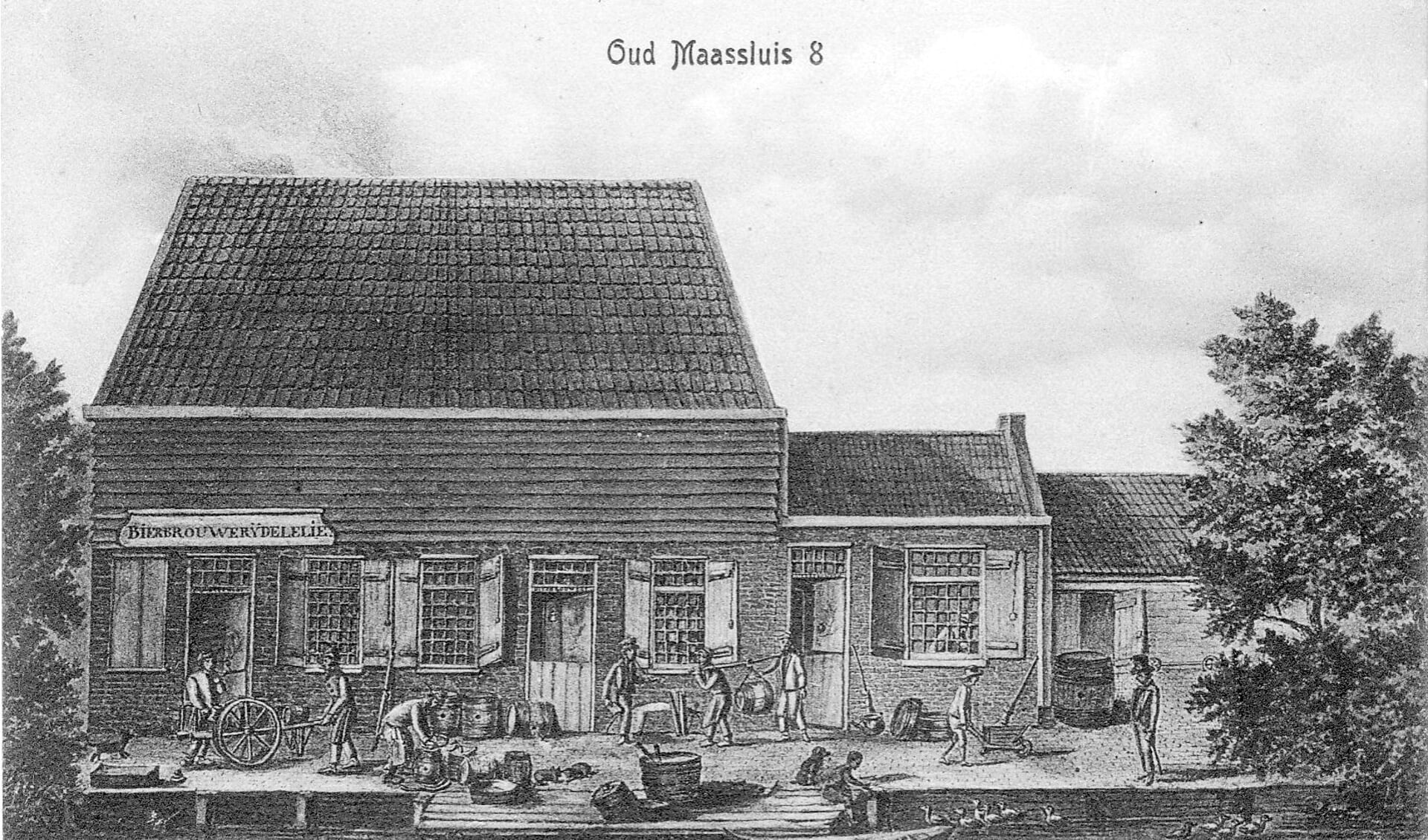 De gebouwen van de bierbrouwerij aan de Zuidvliet in 1823 en in 1935, gezien vanaf de Zuidvliet. 