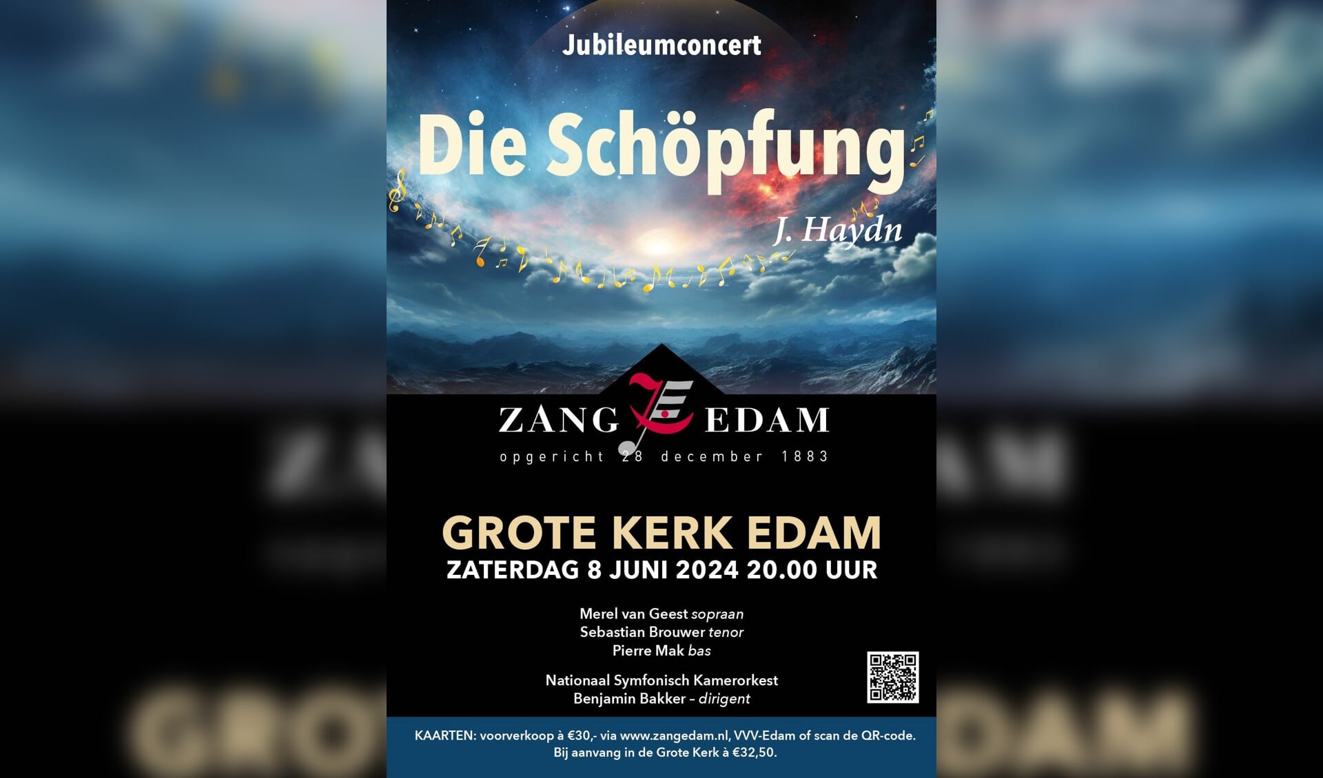 Muziekliefhebbers zijn zaterdagavond 8 juni van harte welkom in de Grote Kerk van Edam om het jubileumconcert van Zang Edam bij te wonen. 