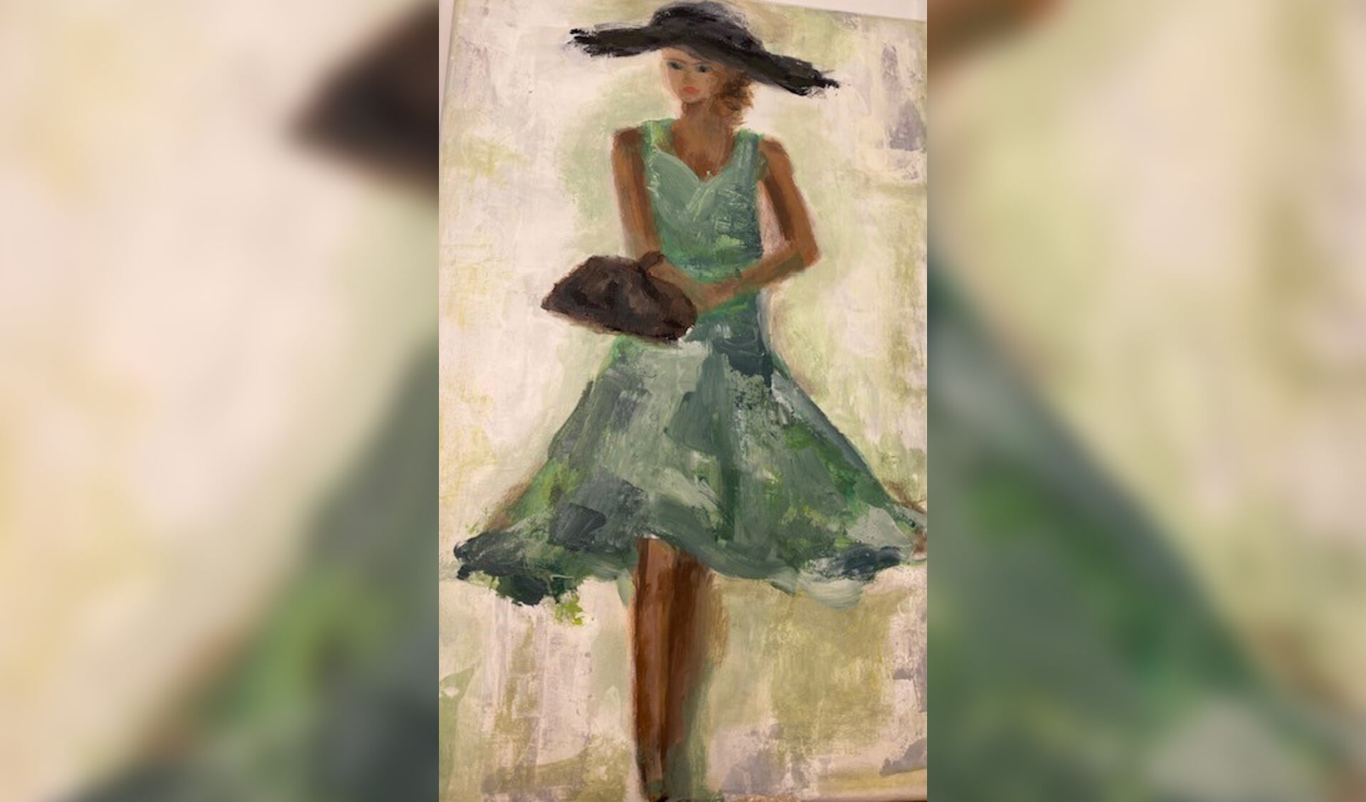 'Vrouw in jurk' heet dit schilderij van Sandra Sahertian.