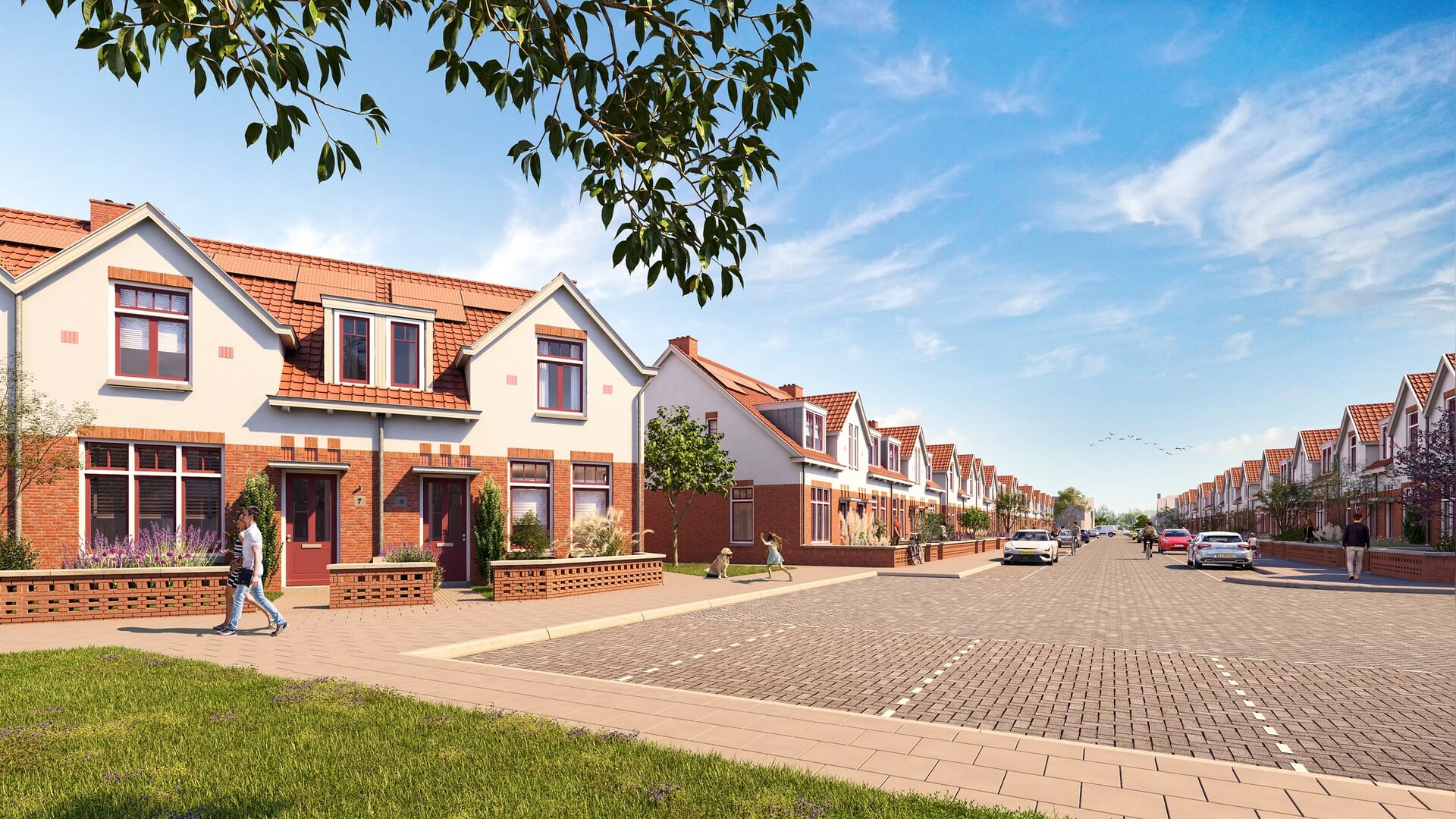 Artist impression van de vernieuwde Balistraat. Zodra alle werkzaamheden zijn afgerond, wordt de magnoliaboom herplant tussen de twee woonblokken.